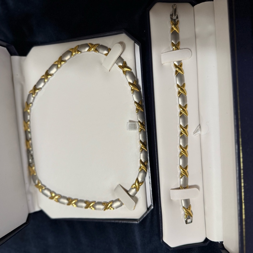 Identical necklace and bracelet set
Stainless steel 
Never worn
Very chic